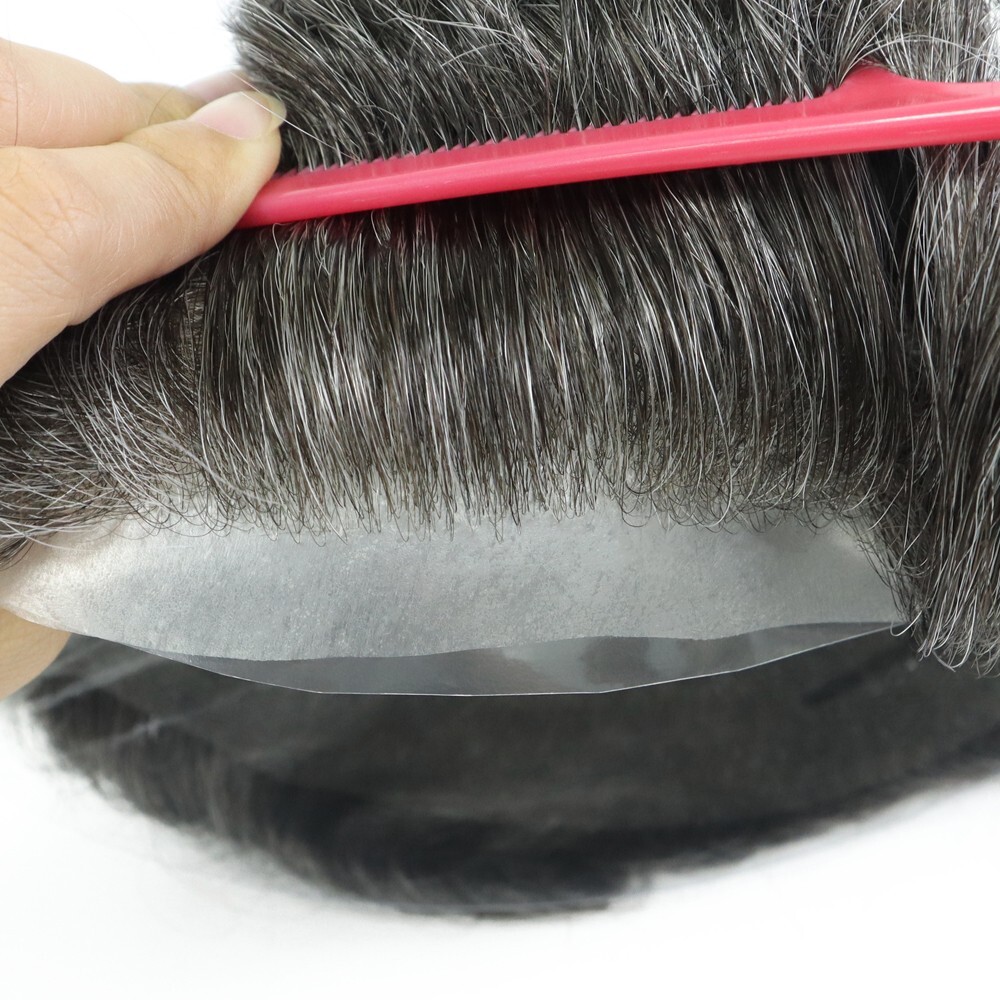 Mens Toupee Human Hair Replacement System Hairpiece 0.04 Ultra Thin Skin #240