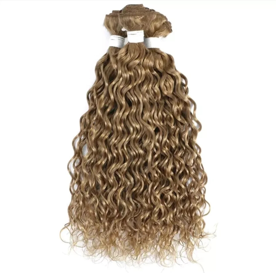 3BUNDLES +CLOSURE 16+18+20&16 PERUVIAN WATER WAVE PURE HONEY BLONDE 27# 350g 12A