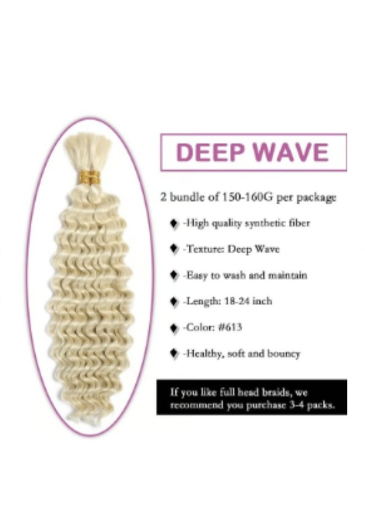 Boho Style Deep Curl Bulk Hair 20″ #613 Platinum Blonde Box Braids Crochet Synth