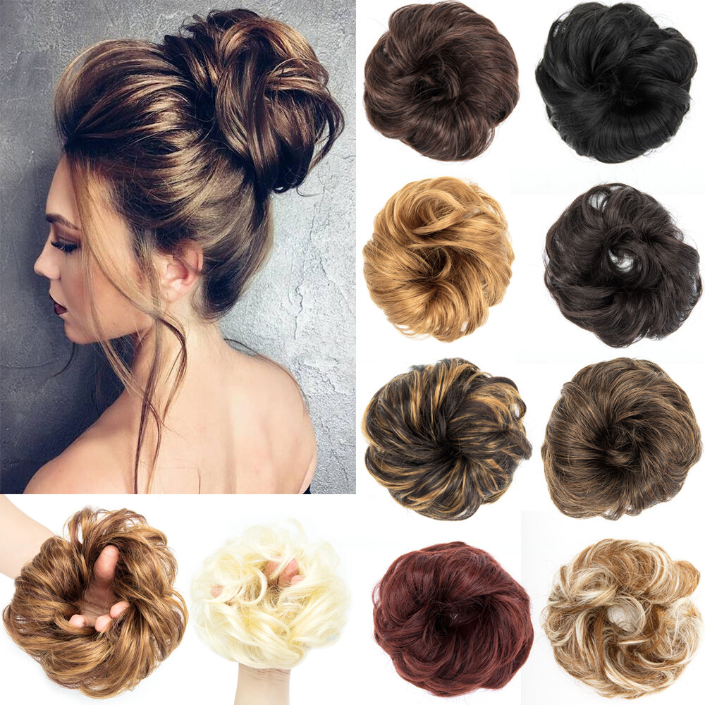 Hair Scrunchie Elastic Hair Bun Wavy Curly Messy Donut Tweezer Hair Extension