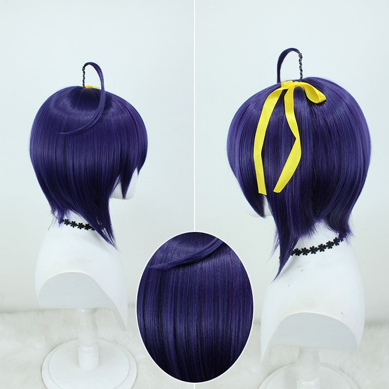 Women’s Wigs Ladies Blue Purple Short Straight Hair Synthetic Wig+Wig Cap