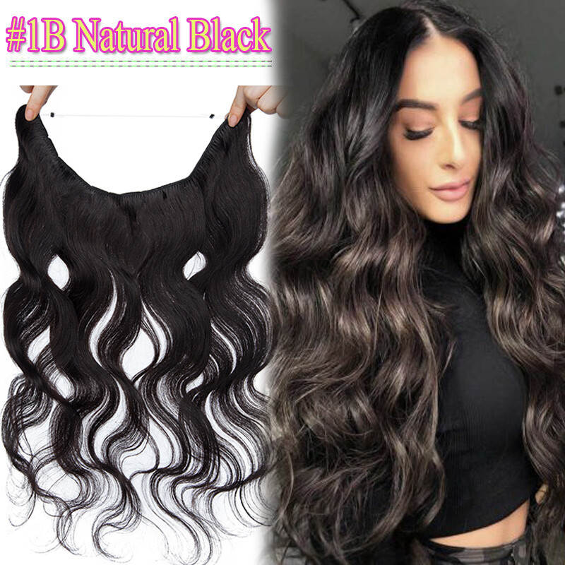 Invisible Wire In One Piece Weft Remy Human Hair Extensions 3/4 Full Head Blonde