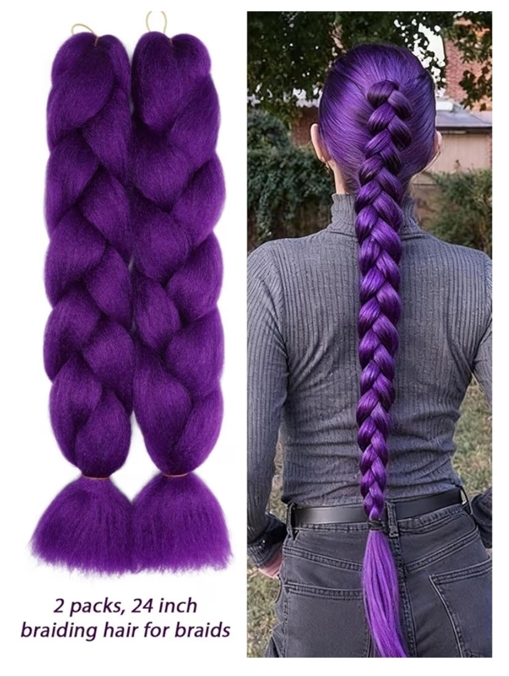 Vibrant Purple Braiding Hair Extensions – 2-Pack 24 Inches