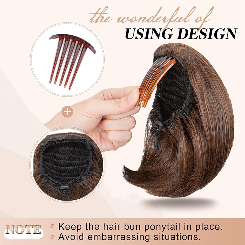 LARGE THICK Straight Scrunchie Comb Clip Bun Updo Lady Hair Piece Extensions US