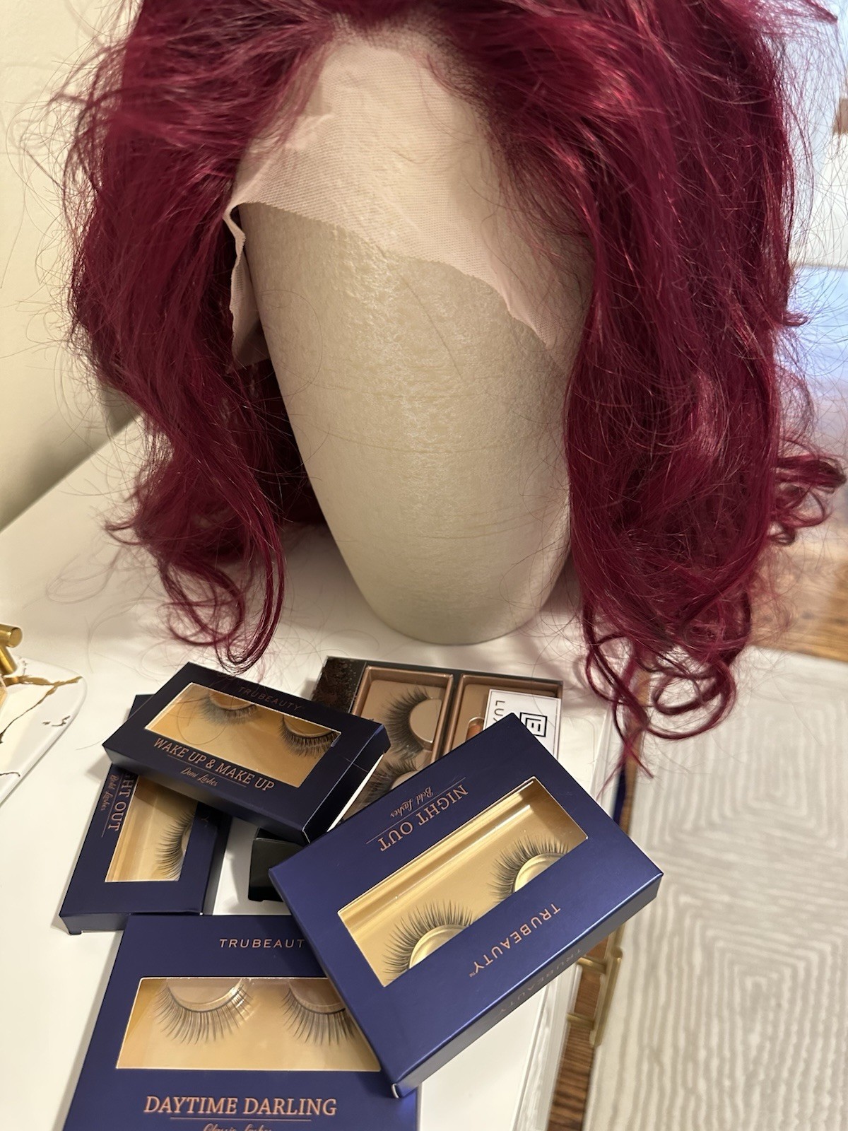 Burgundy Lace Front Wig Wavy FreePart Adjustable Strap 18in for Women Real Hair