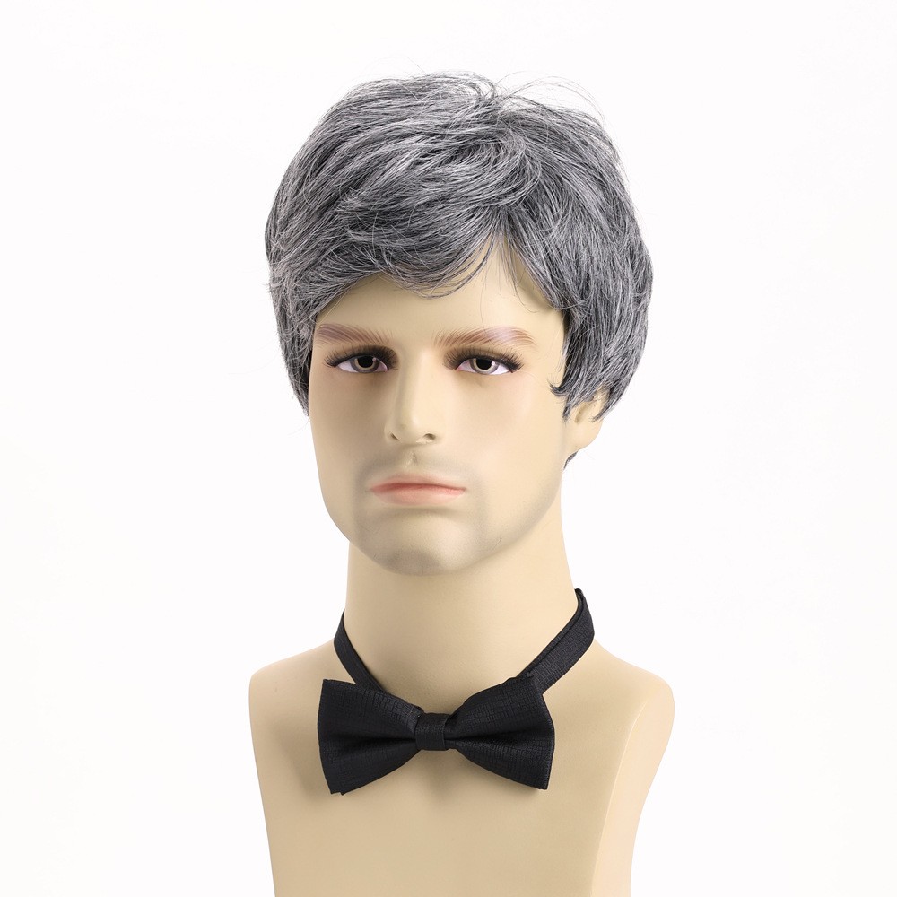 Men’s Short Silver Gray Wig 10″ Full Wig Party Cosplay Heat Resistant Synthetic