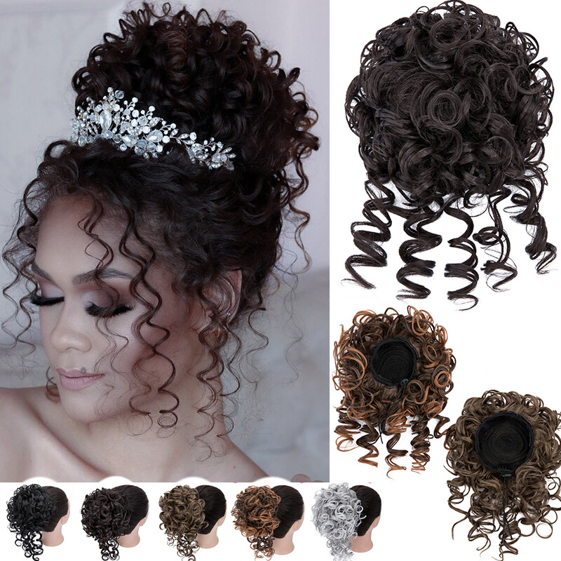 Puff Messy Bun Hair Piece Curly Kinky Elastic Drawstring Clip Extensions Thick