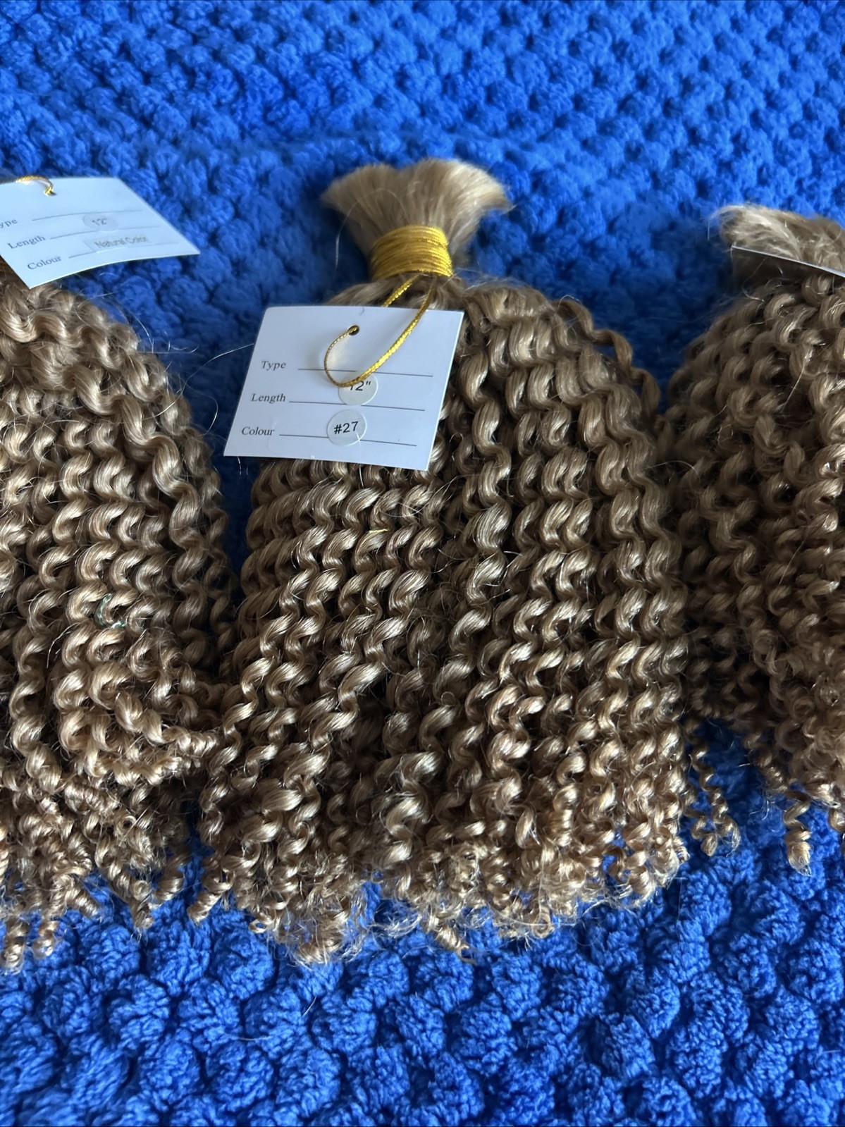 3 Bundles Human Hair 12” Bulk For Braiding NO WEFT Golden Blonde Color #27 FRESH