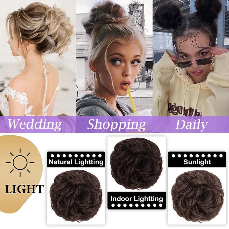 Highlight Curly Messy Bun Hair Piece Scrunchie Updo Claw Clip In Hair Extension