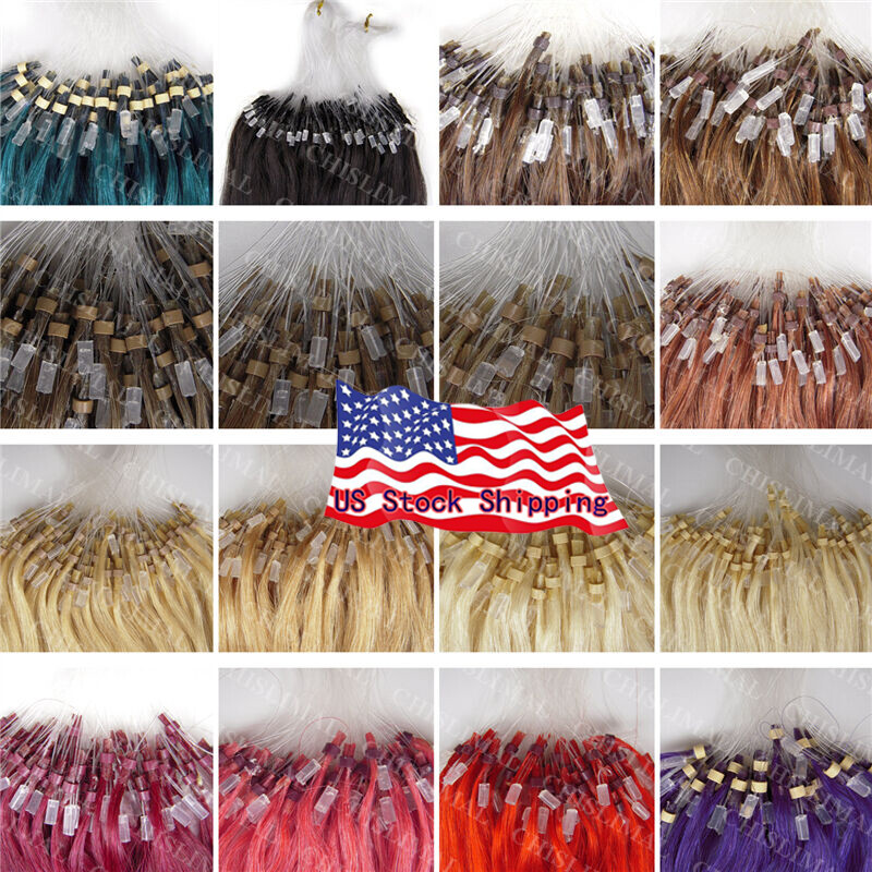 Micro Ring Beads Loop Link Russian Remy Human Hair Extensions Heat Resistant100s