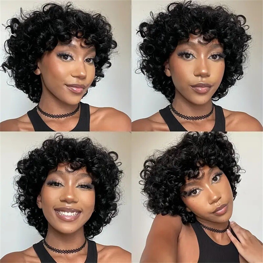 6 Inch Short Curly Human Hair Wigs Loose Bouncy Rose Curly Wigs With Bangs
