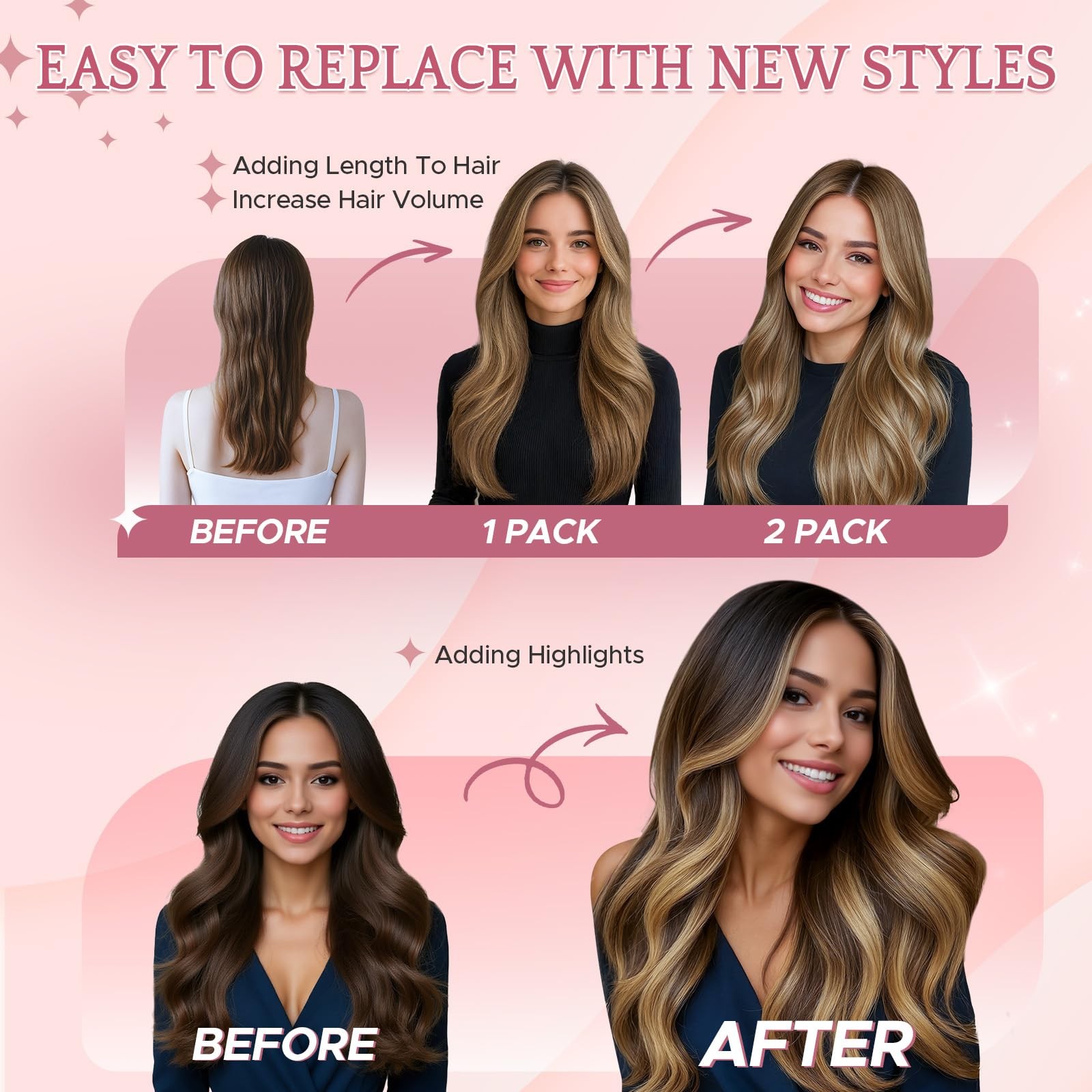 Segohair Clip In Hair Extensions Real Human Hair For Women 22 Inch 47G 6Pcs