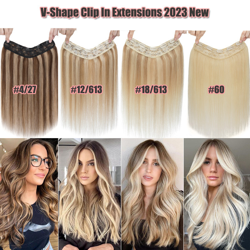 V Part One Piece Clip In Human Hair Extensions Full Head Weft 100G Thicker Brown