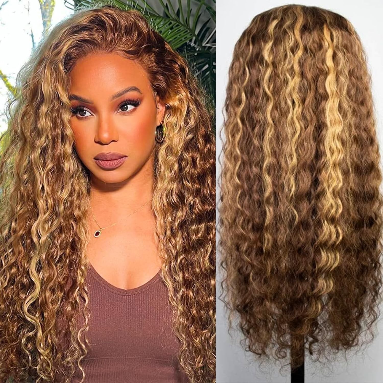 Chesma 28inch Highlight Ombre Lace Front Wig Human Hair 13×4 HD Honey Blonde 4/2