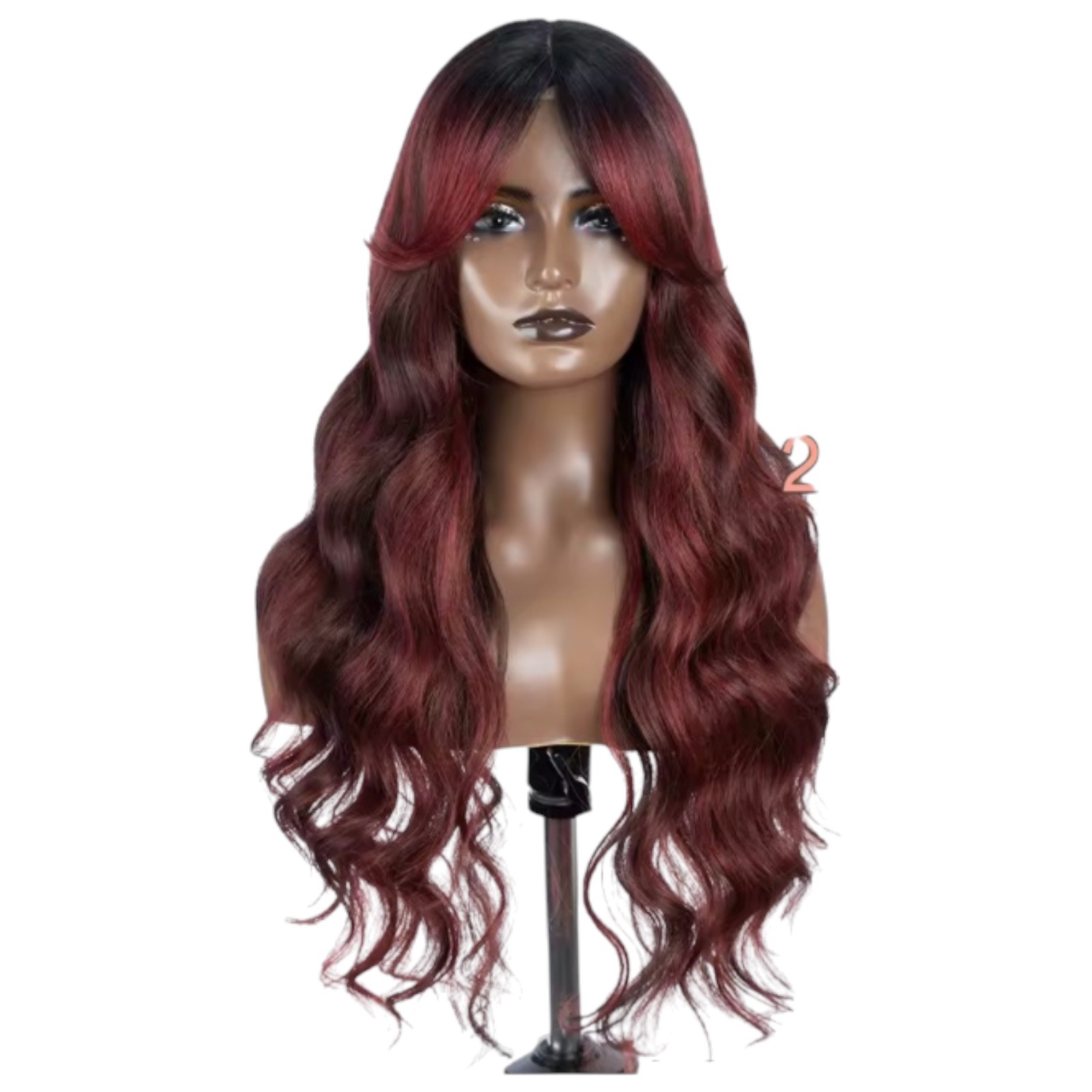 28″ Ombre Blonde Lace Front Wig Long Wavy Synthetic Wig with Butterfly Bangs