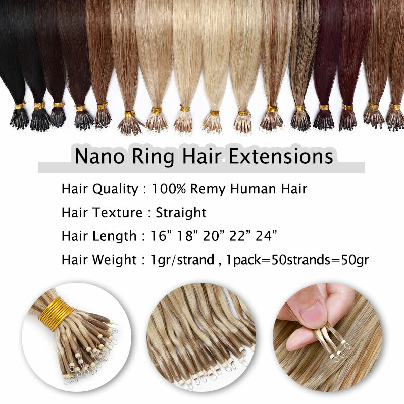Nano Rings Hair Extensions 100% Remy Human Hair Thick Minhi Beads Straight 50pcs