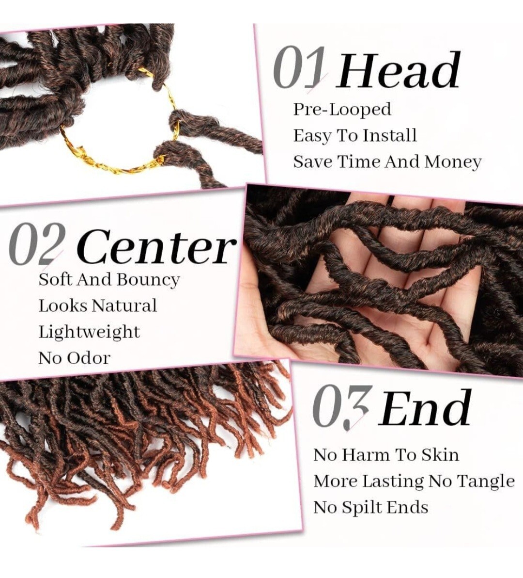 Crochet Hair 18 Inch Pre-loop Crochet Braids 100% Natural African Root