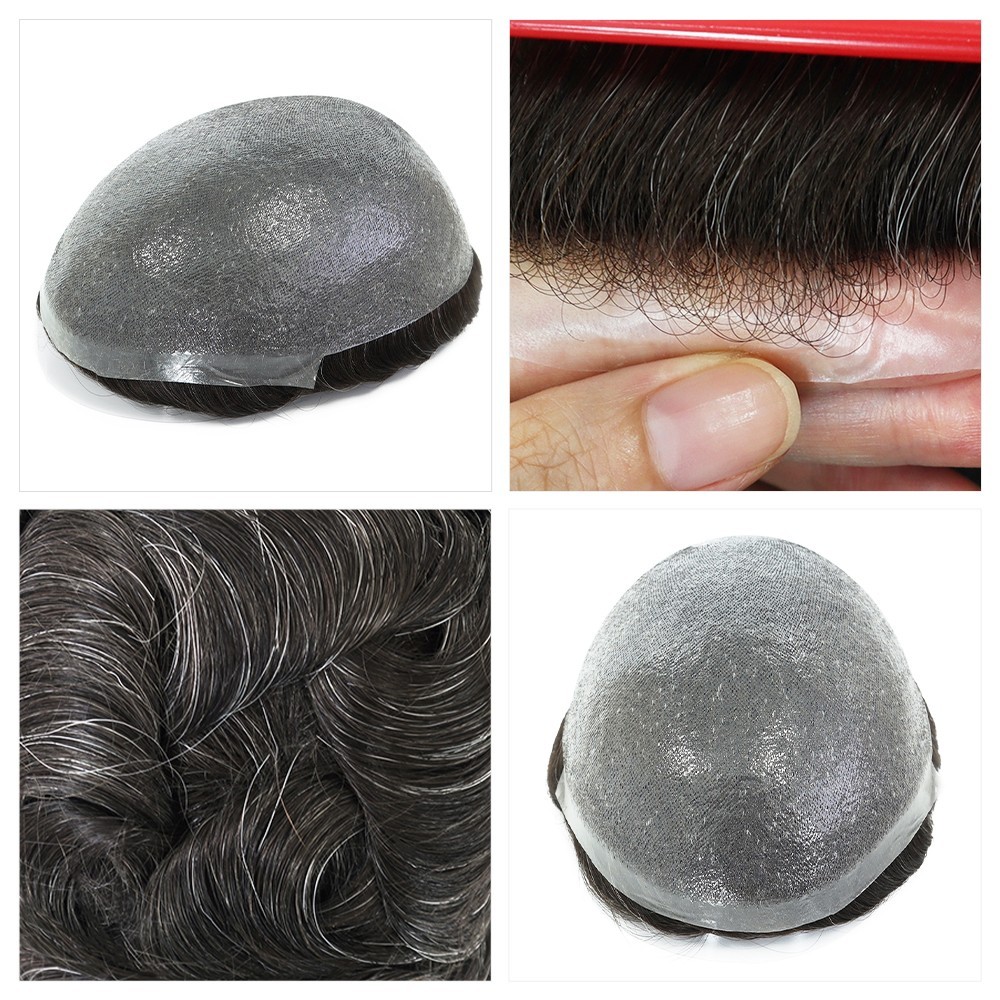 Toupee Human Hair for Men Replacement System Hairpiece 0.05mm Thin Skin BIO #320