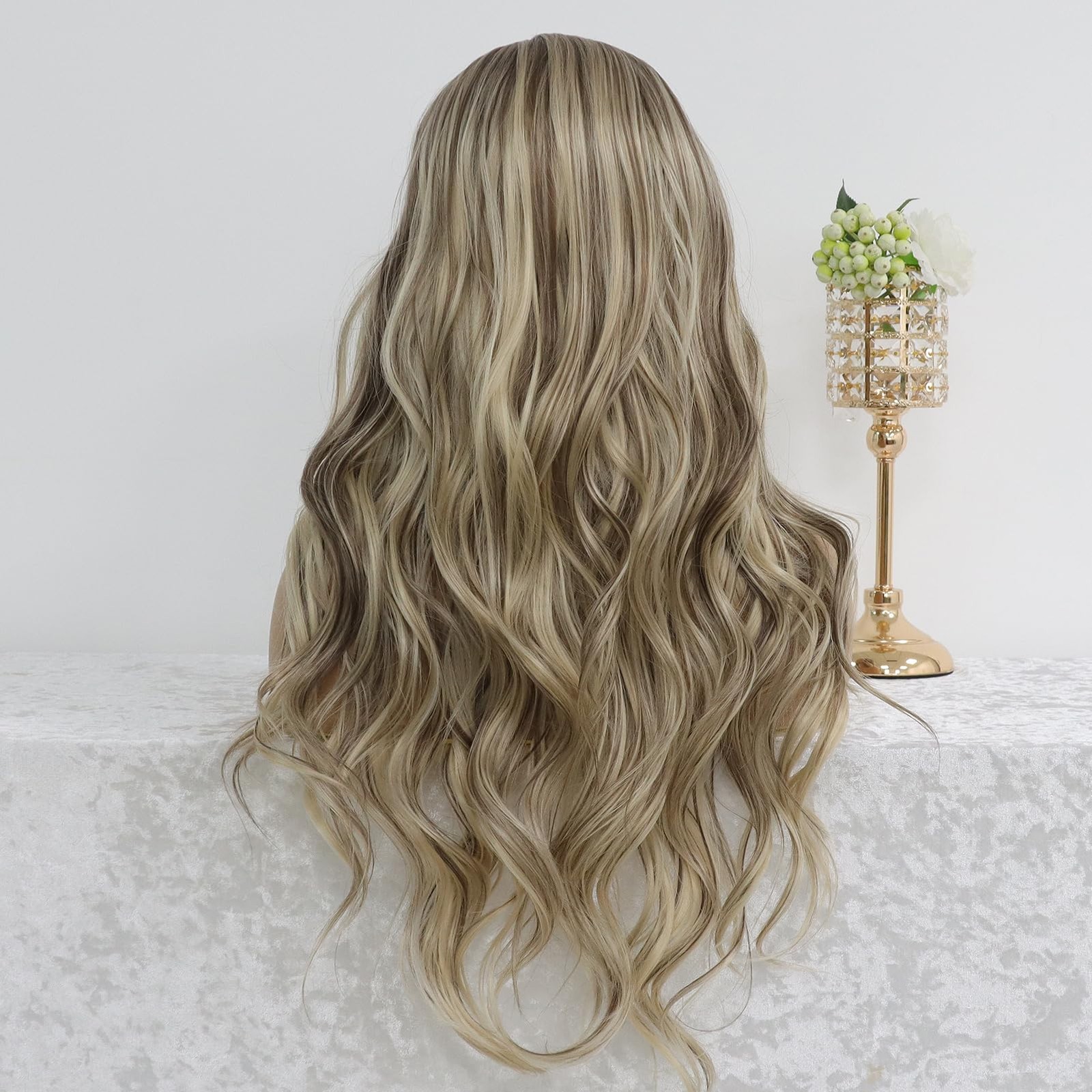 Highlight Ash Blonde Lace Front Wig Pre Plucked Glueless Long Wavy Brown Ligh