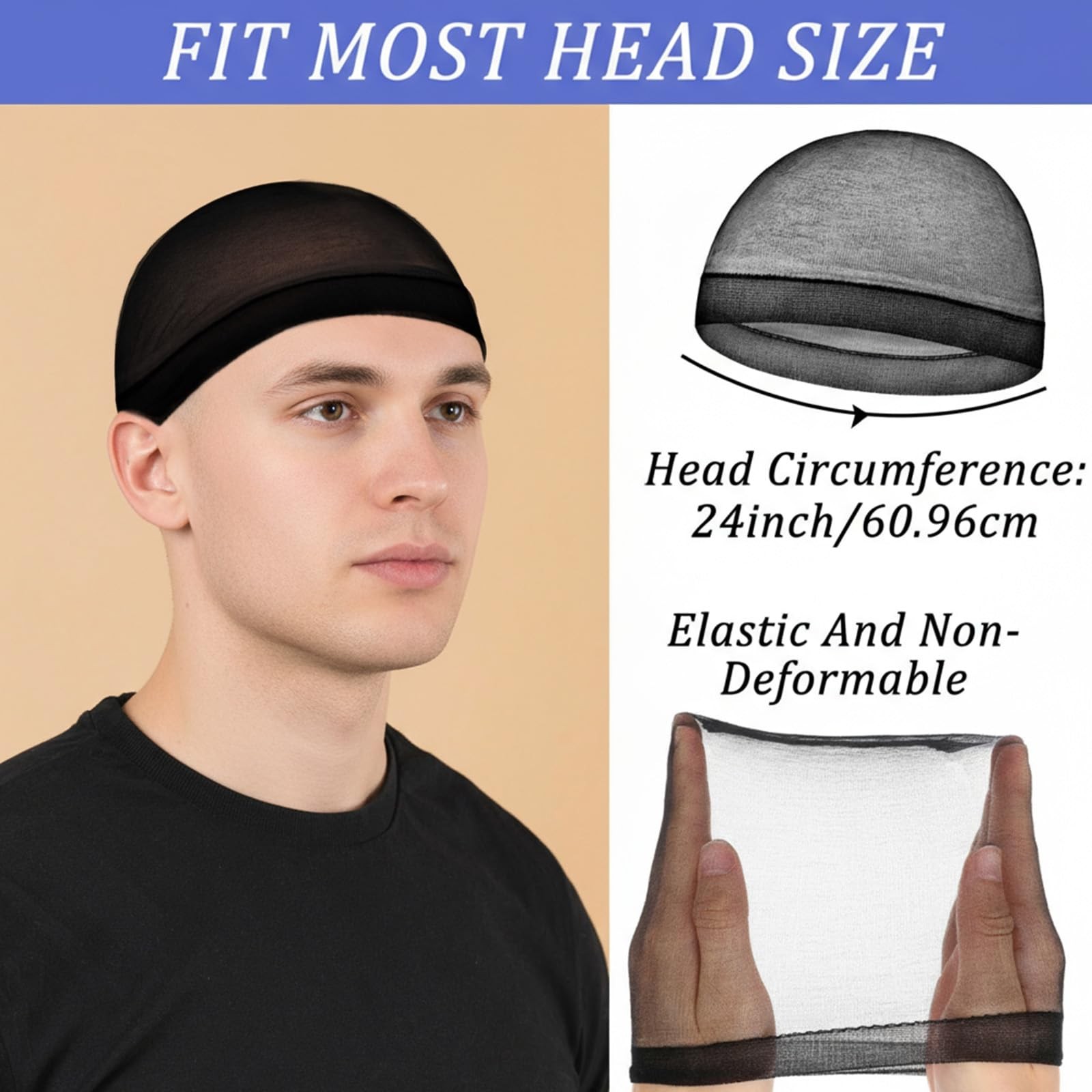 40 Pcs Stocking Wave Cap for Men Adult Stretchy Nylon 19.7 inch/50 cm, Black