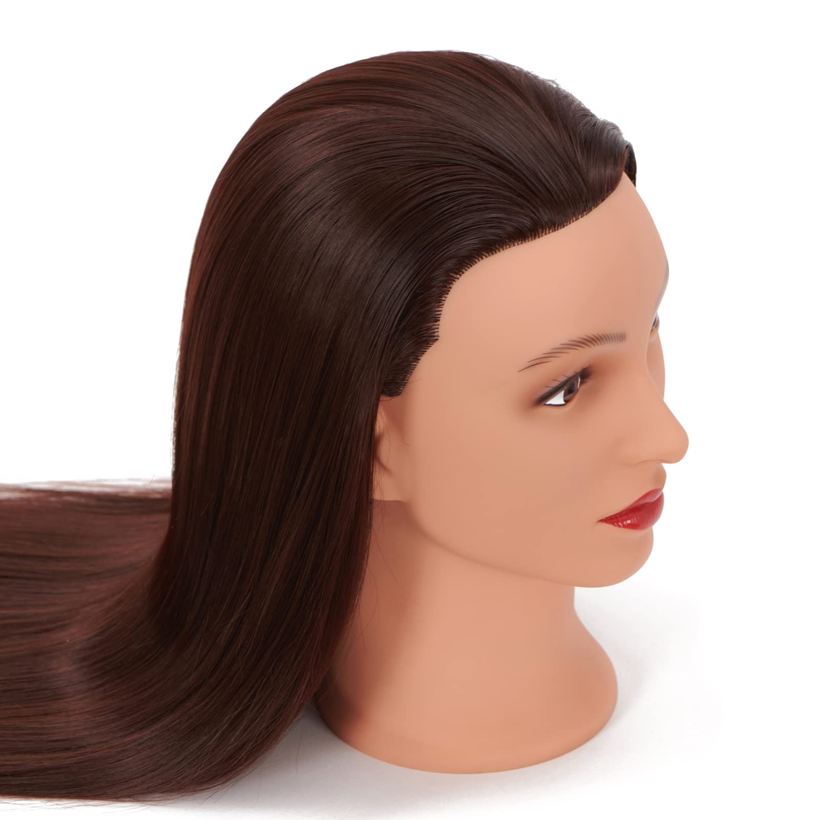 Long Hair Mannequin Head 26″-28″ Dark Brown Synthetic Fiber Hair – Hairdresser
