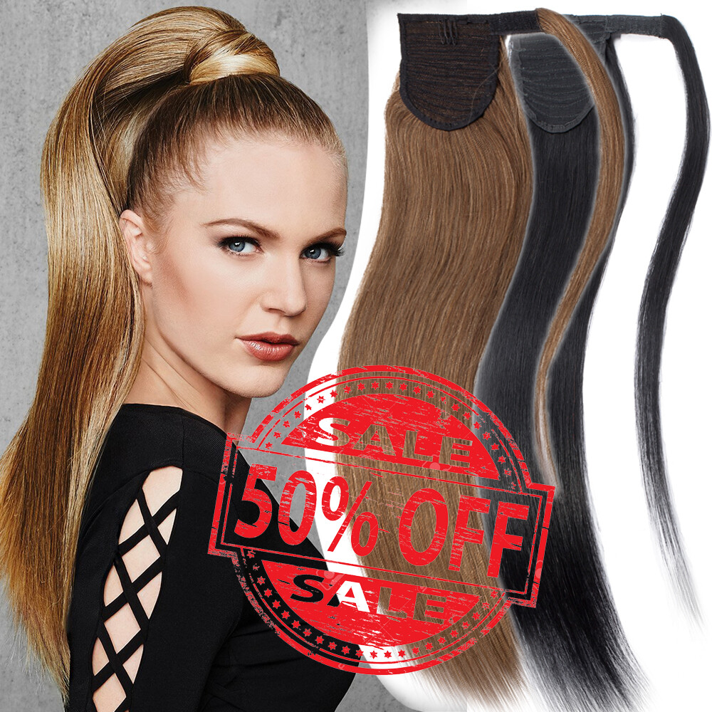 8A Invisible Wrap Around Ponytail Clip In Remy 100% Human Hair Extensions Curly
