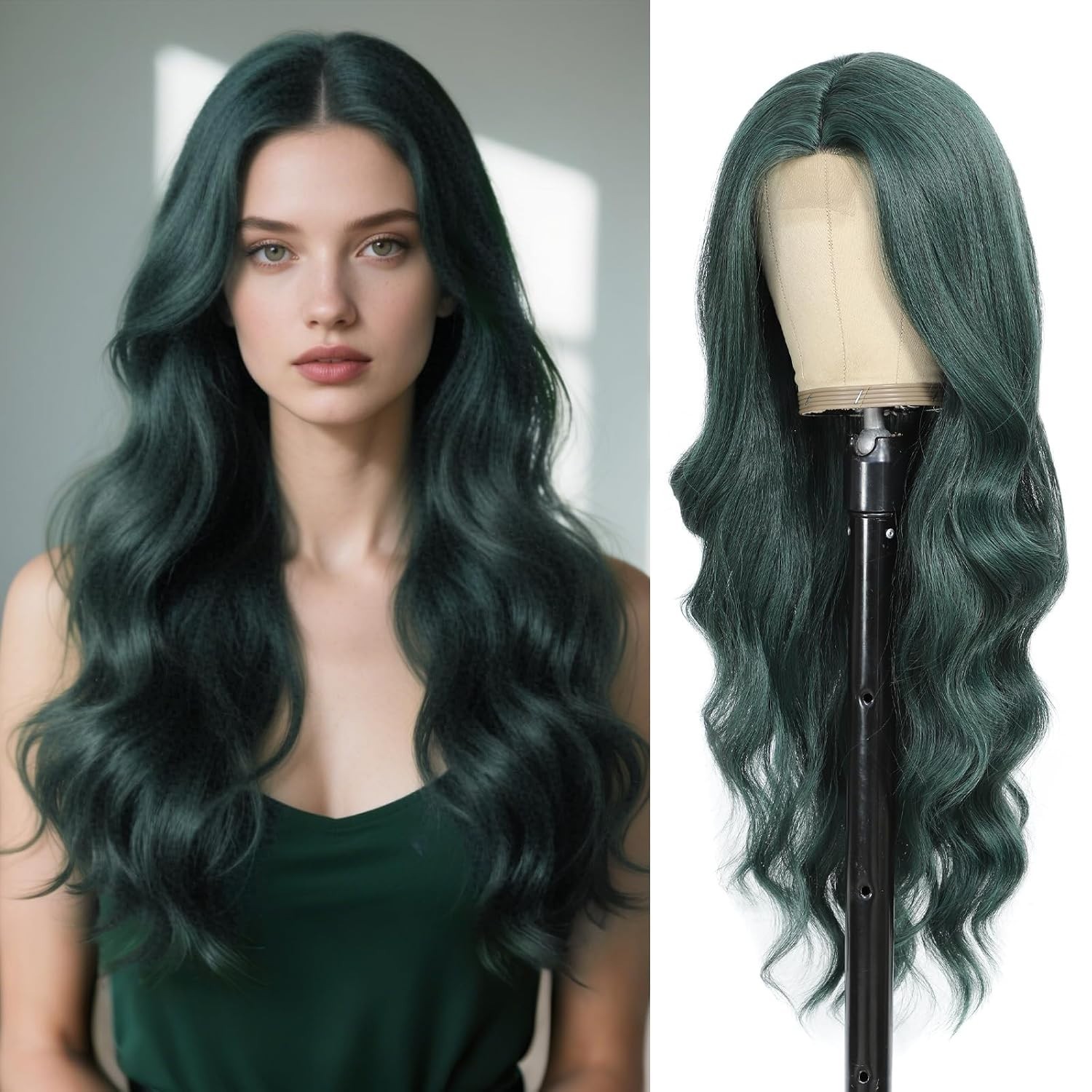 26″ Dark Green Wavy Curly Wig For Women Parties Daily Wear 34E340370