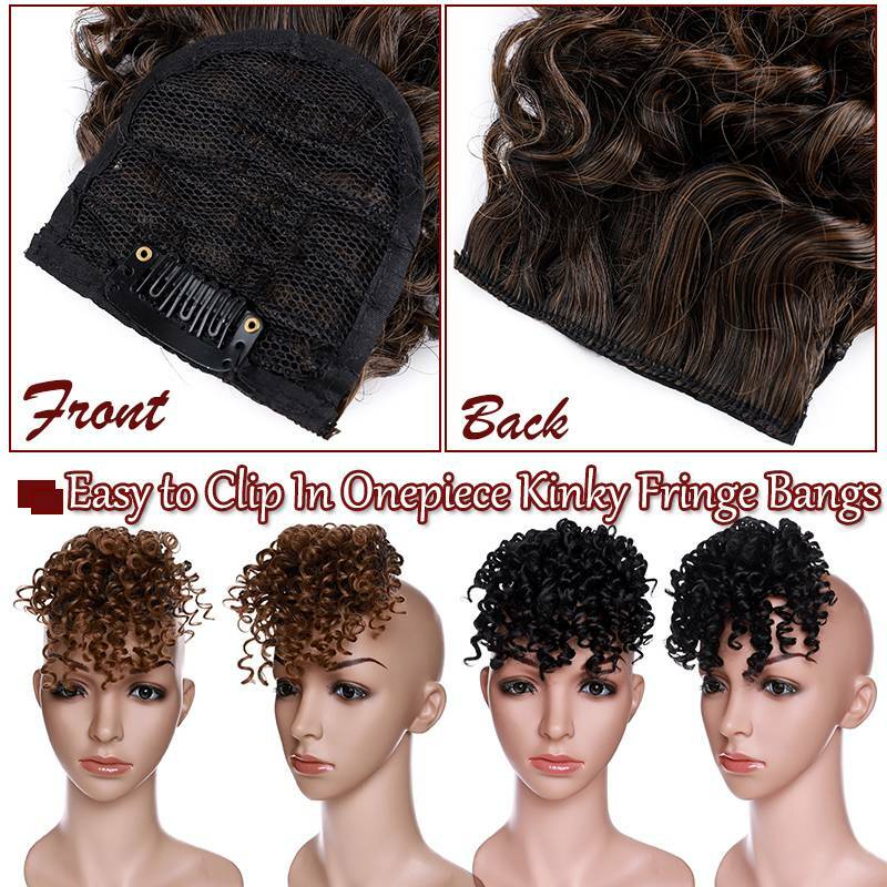 Afro Kinky Curly Bangs Clip in Fringe Bangs Hair Piece as Human Hair Extensions