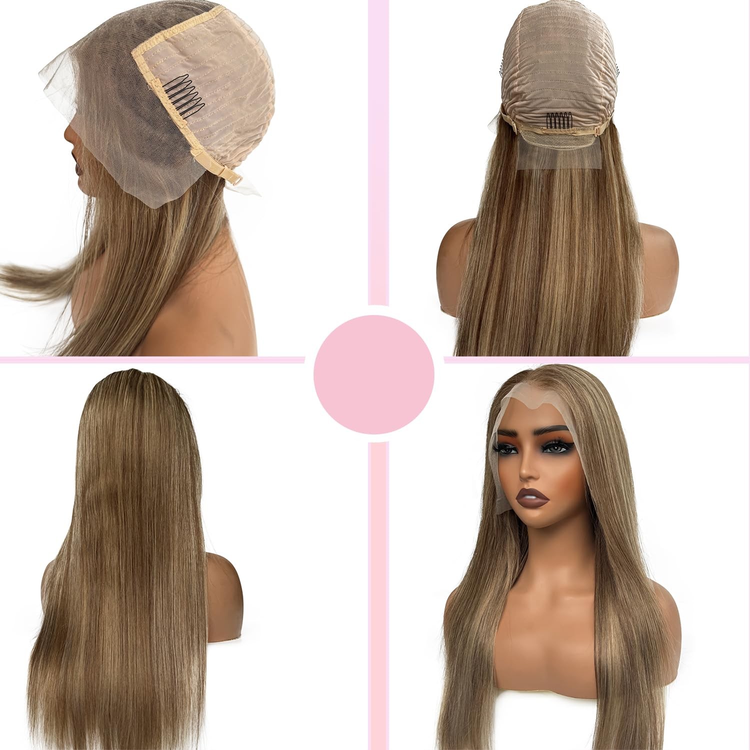 Valiilo 13X6 Ash Blonde Lace Front Wig Human Hair 24 Inch Brown Mixed Blonde