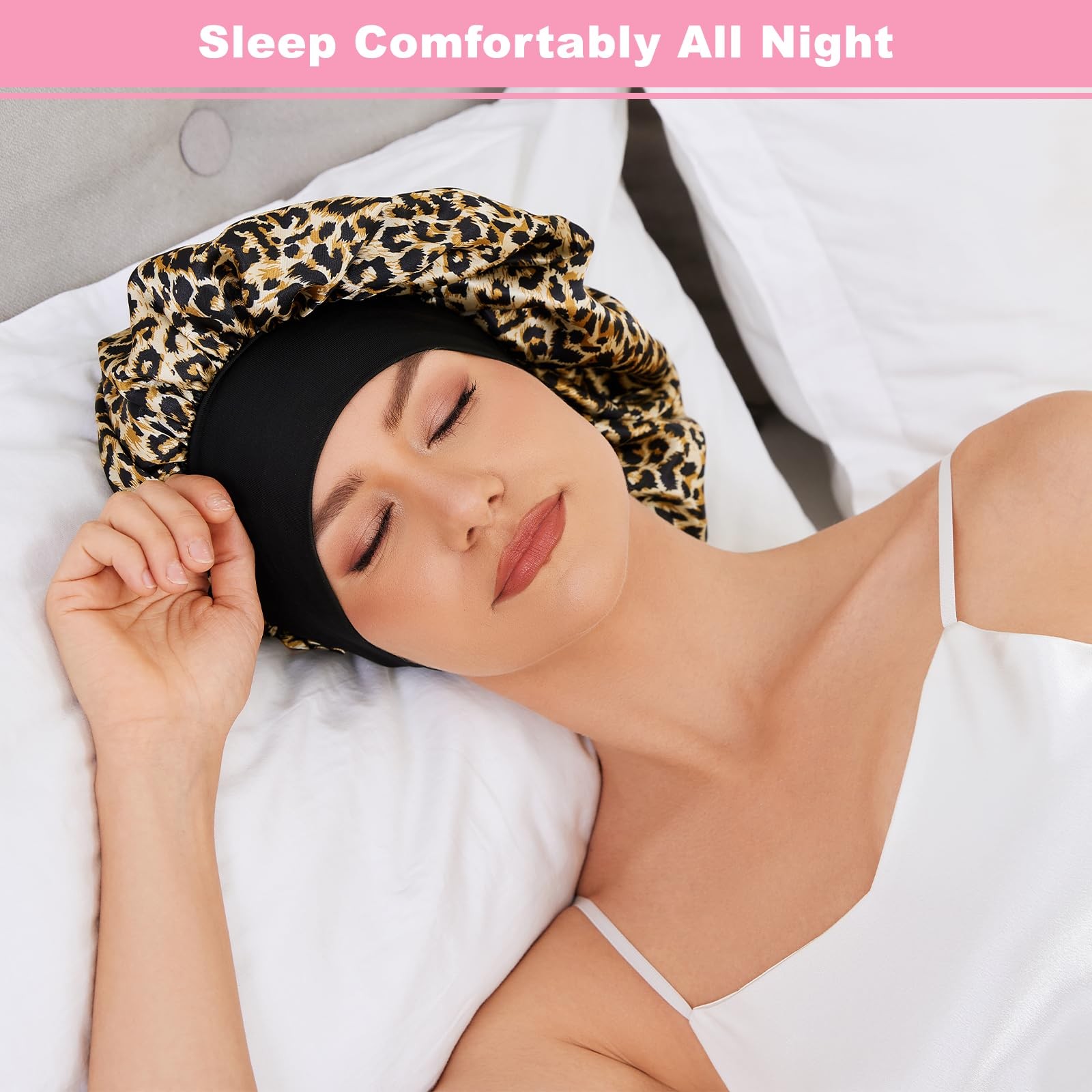 3 PCS Large Satin Silk Sleep Bonnet Elastic Band Hair Caps Frizz Control
