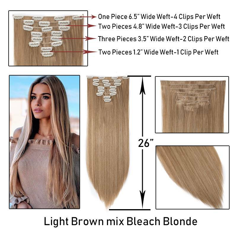 US 8Pieces Clip In Hair Extensions Full Head 100% Natural As Human Wavy/Straight