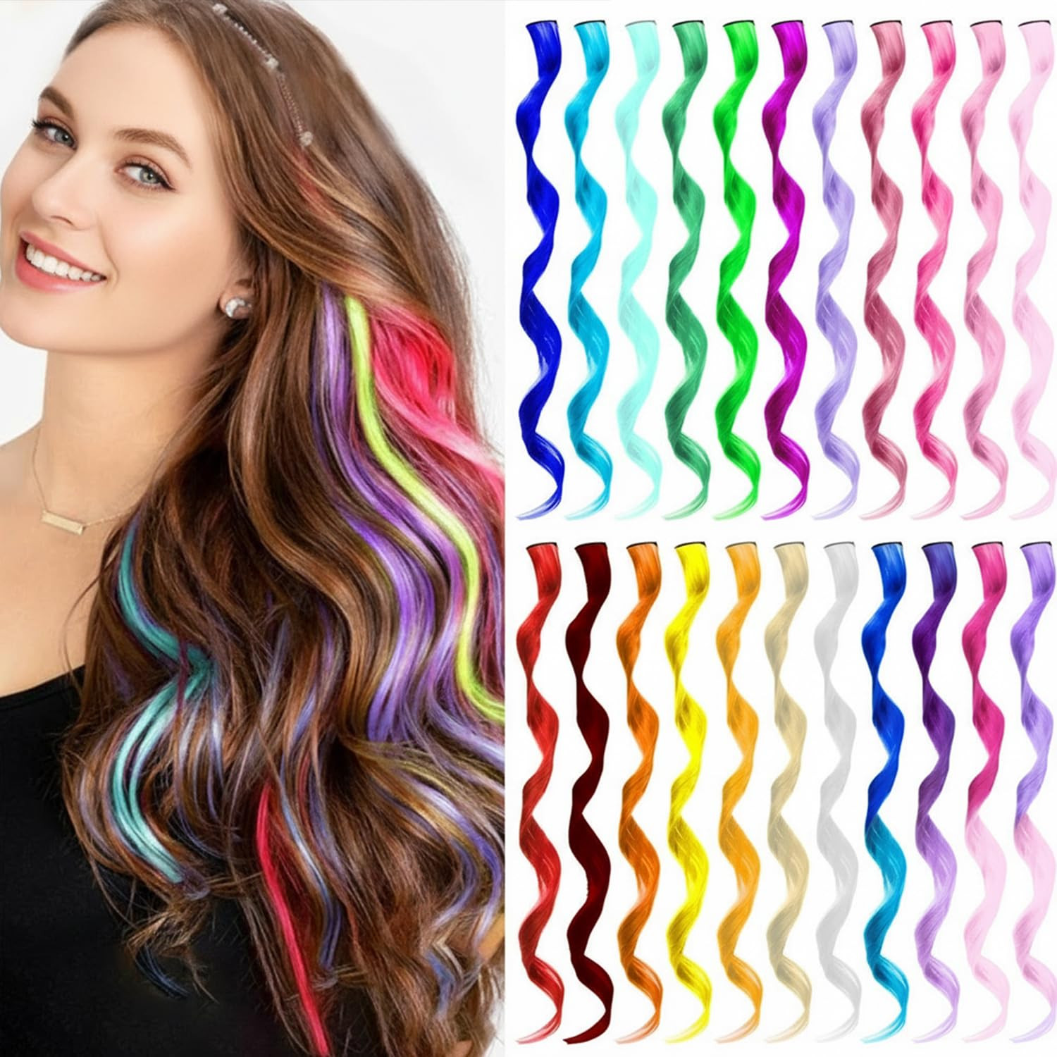 Colored Hair Extensions Curly Wavy Accessories for Women Girls,Multi-Colors Part