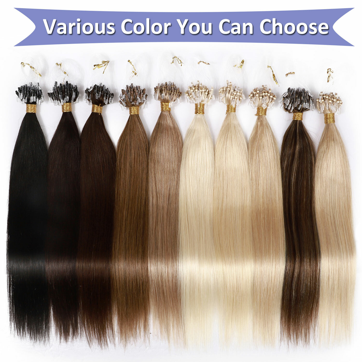 US Micro Ring Loop Tip Remy Human Hair Extensions Silky Straight Micro Bead Link