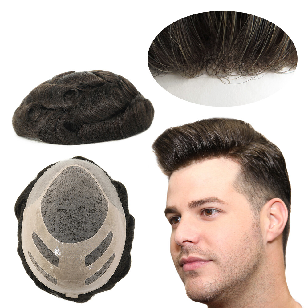 Mens Hairpiece Human Hair Replacement System Fine Mono Toupee Express Shipping