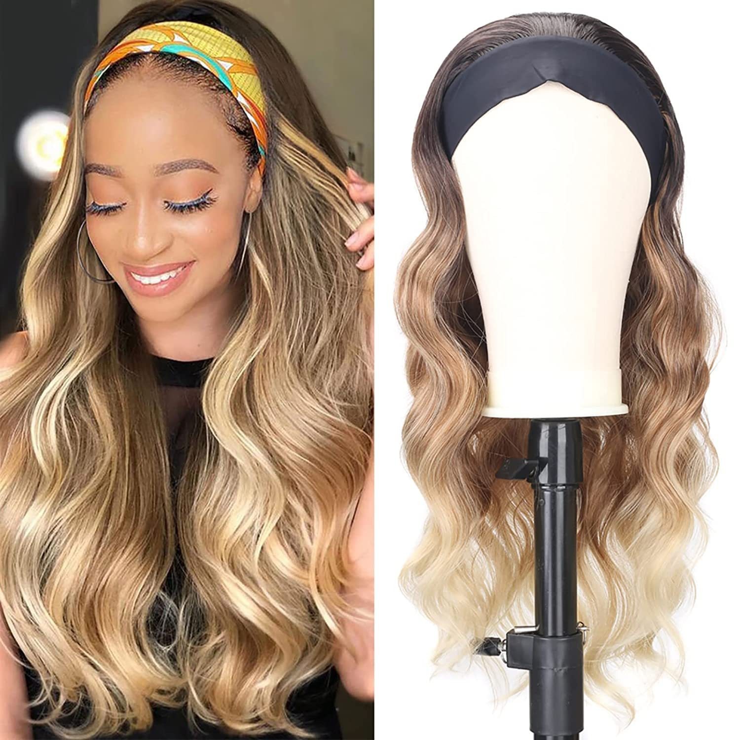 Multi-color Ice Silk Headband Body Wavy Wig Heat Resistant Synthetic Wig For