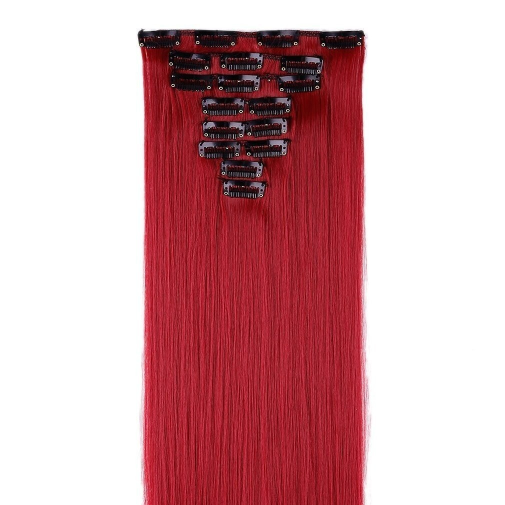 S-noilite 26″ Long Straight Full Head Clip in Hair Extensions 8 Pieces Dark Red