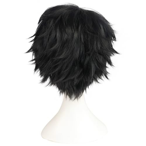 +Hair Cap Short Messy Wig for Men Short Messy Wig Synthetic Anime Hair Black