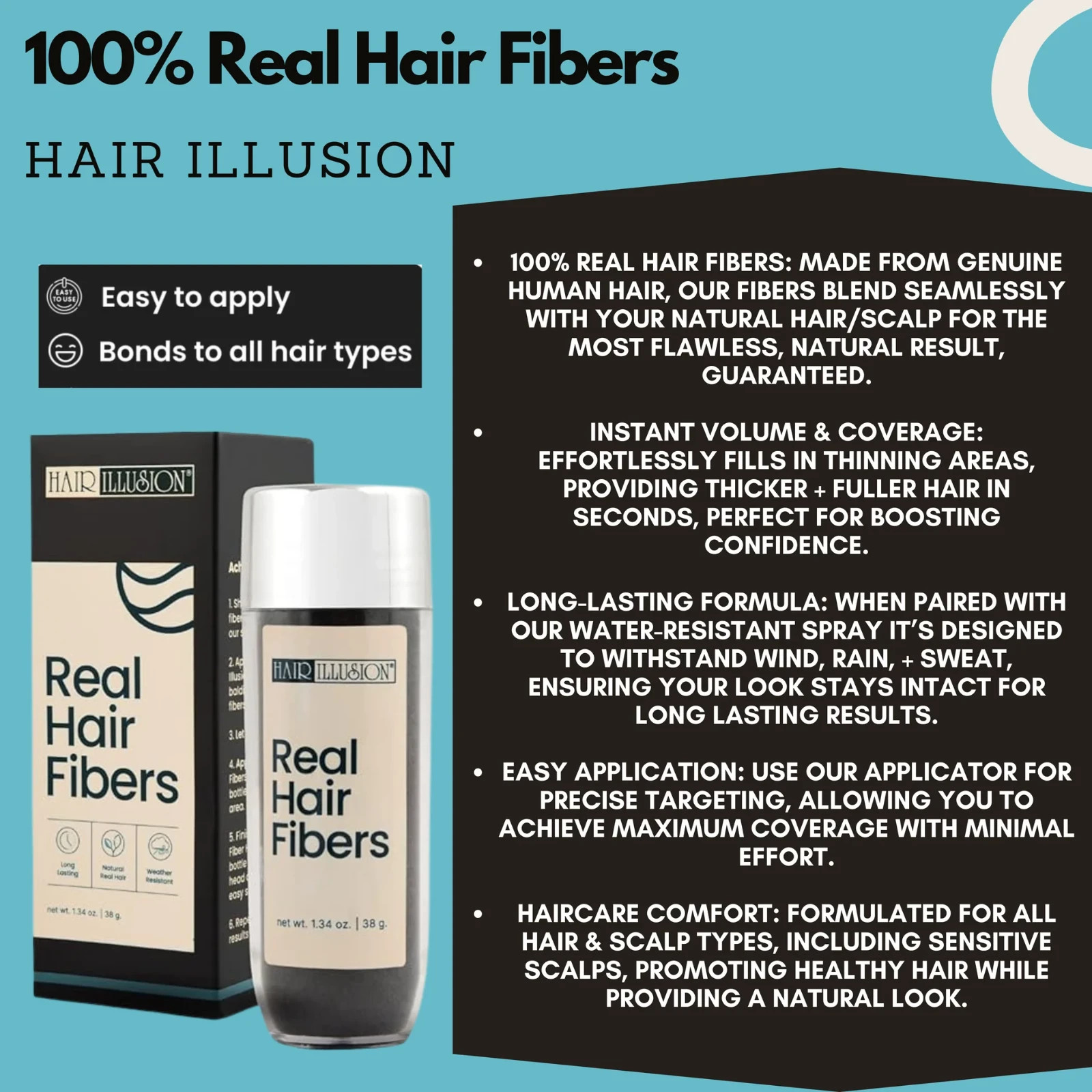 Hair Illusion 18g Dark Brown Hair Fibers + Water Resistant Spray + Applicator