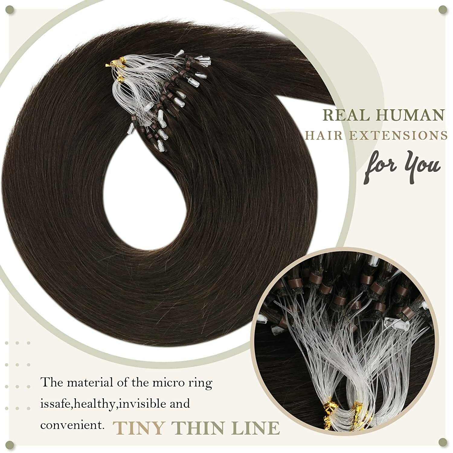 Micro Ring Loop Tip Human Hair Extensions MicroBeads Link Brazilian Hair Natural