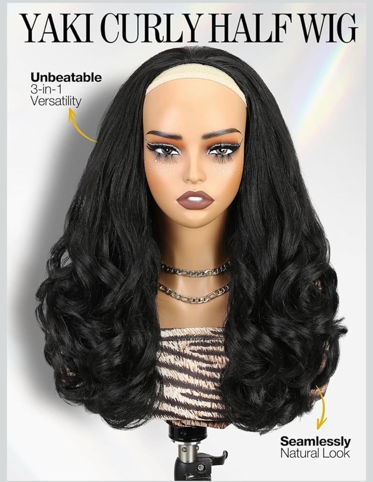 quickwig Yaki Curly Half Wig Body Wave Glueless Synthetic 3 In 1 Seamless Kinky