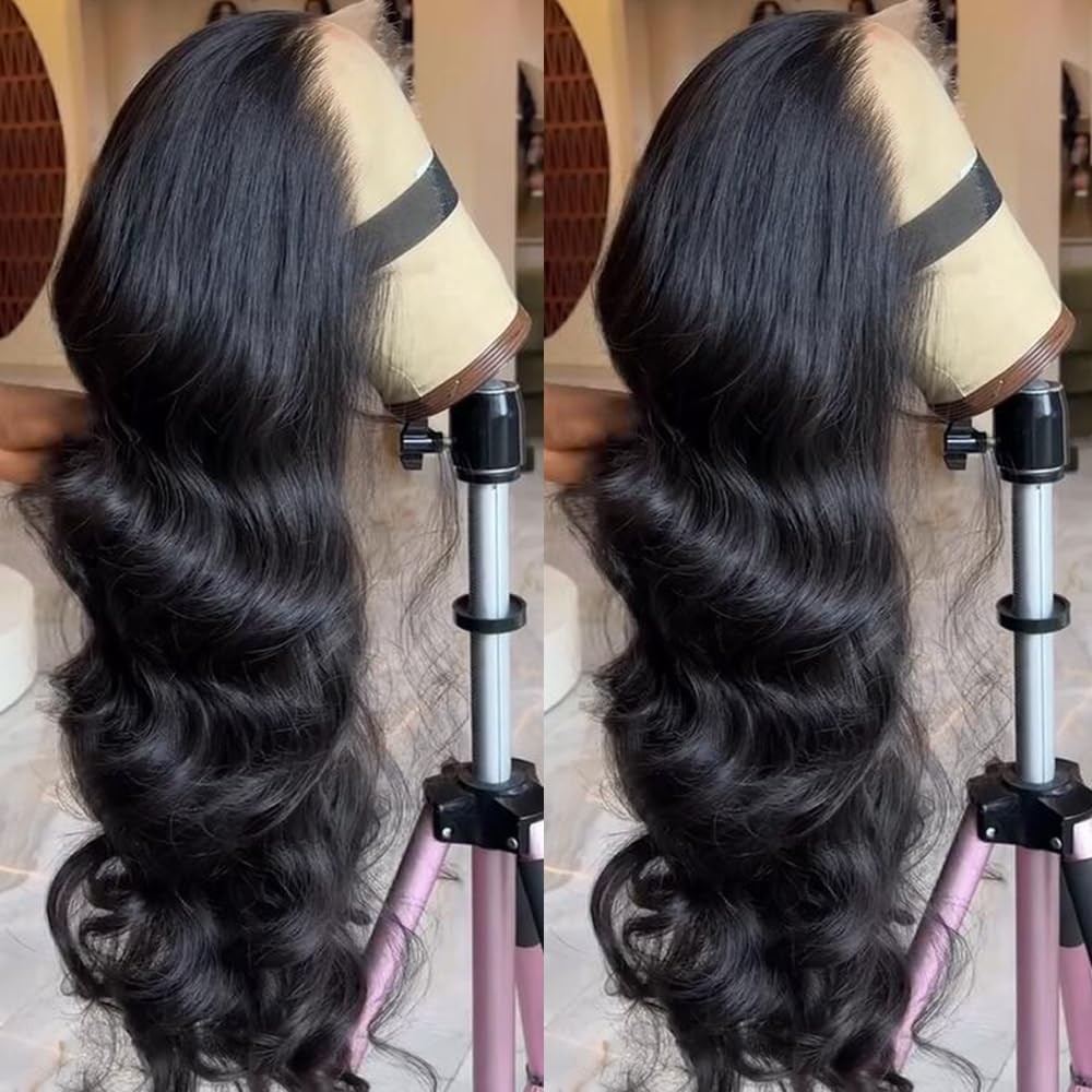 SISIFIRE Deep Wave Lace Front Wigs 13×4 Body 22.5 Inch, 1B
