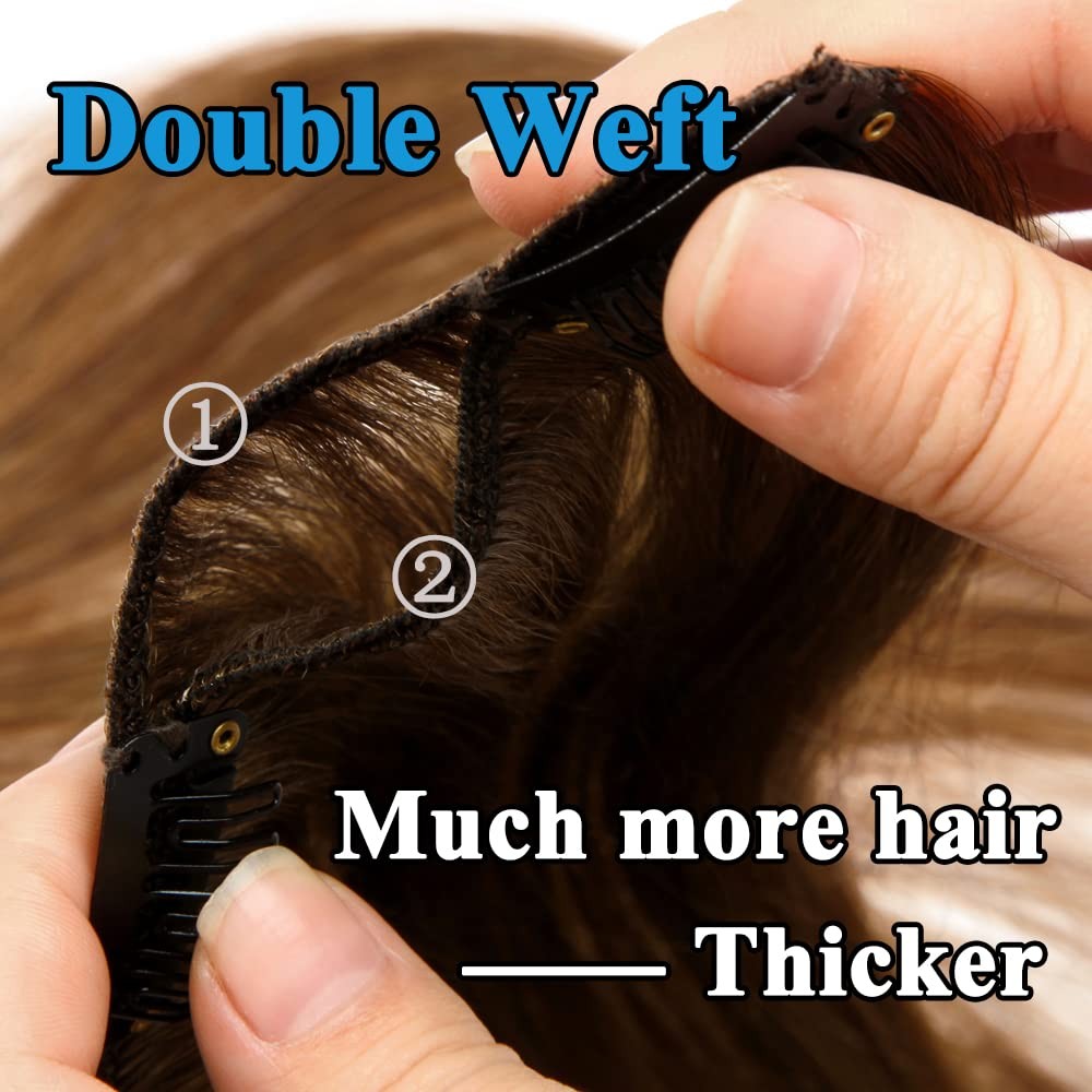 Clip in Hair Extensions 8pcs 120g 14″ #4/27 Medium Brown/Dark Blonde – Double