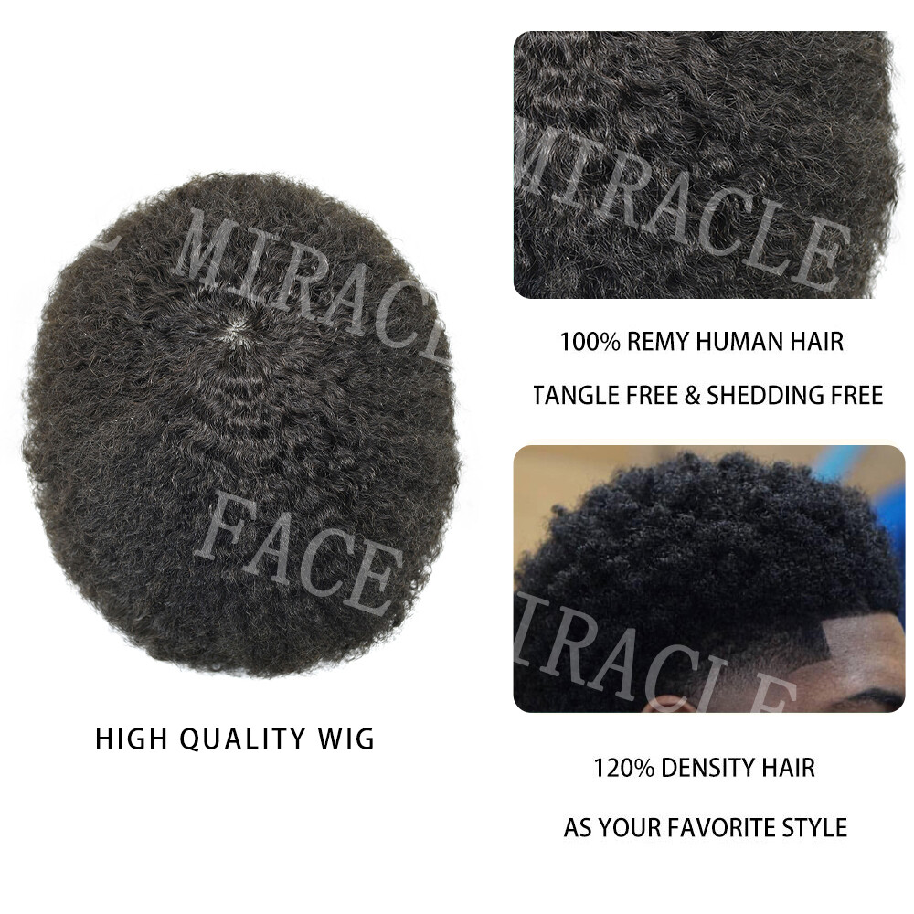 Afro Curl Toupee for Black Men Full PU Mens Toupee Human Hair System African Men