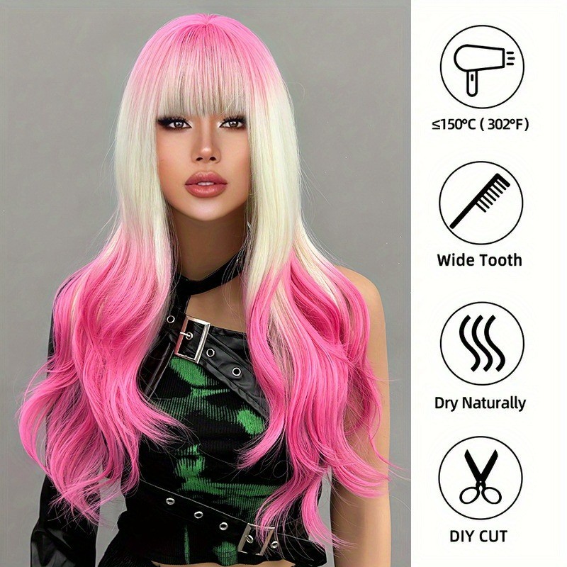 Long Wavy Ombre Wig Bangs Heat Resistant Synthetic Hair Party/Cosplay/Halloween