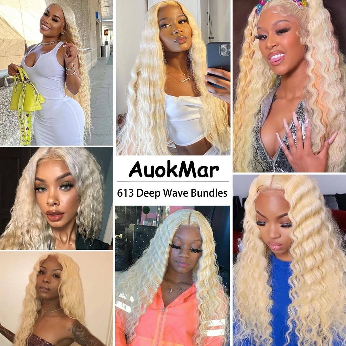 Auokmar Blonde Bundles Human Hair 613 Deep Wave Bundle 16 18 20 Inch 8A