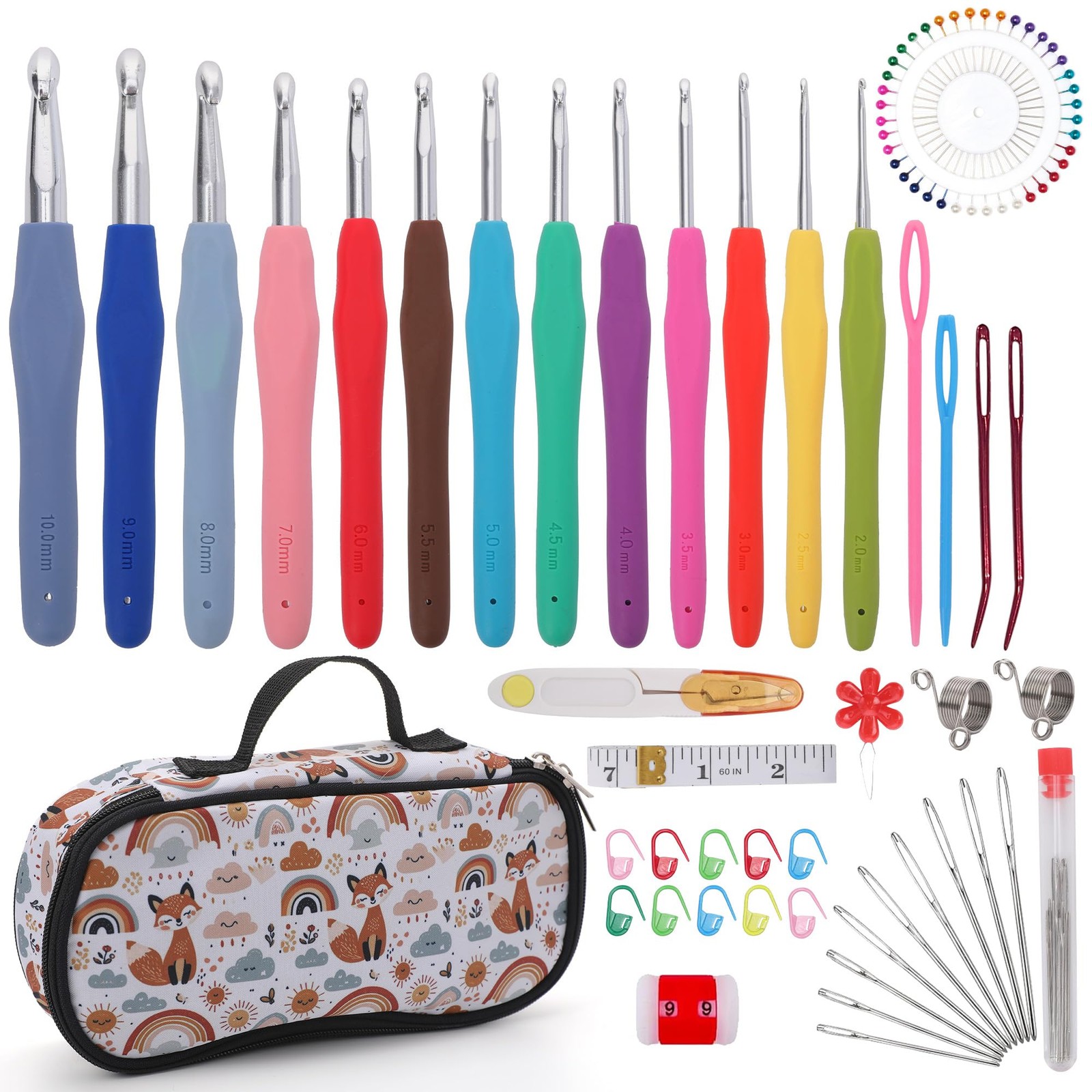 Crochetbox Crochet Hooks Set, 13 Size 2mm(B)-10mm(P) 13 Size(2~10mm)