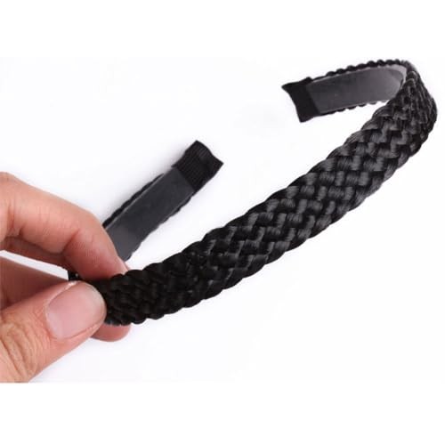 Wide Messy Braided Headband With Teeth Synthetic Hair Plaited 1.5cm dark brown