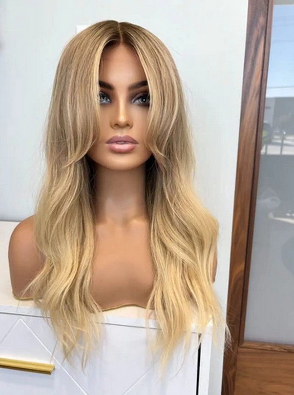 24 Inches Ombre Ash Blonde Shadow Roots Highlight Lace Front 100% Human Hair Wig