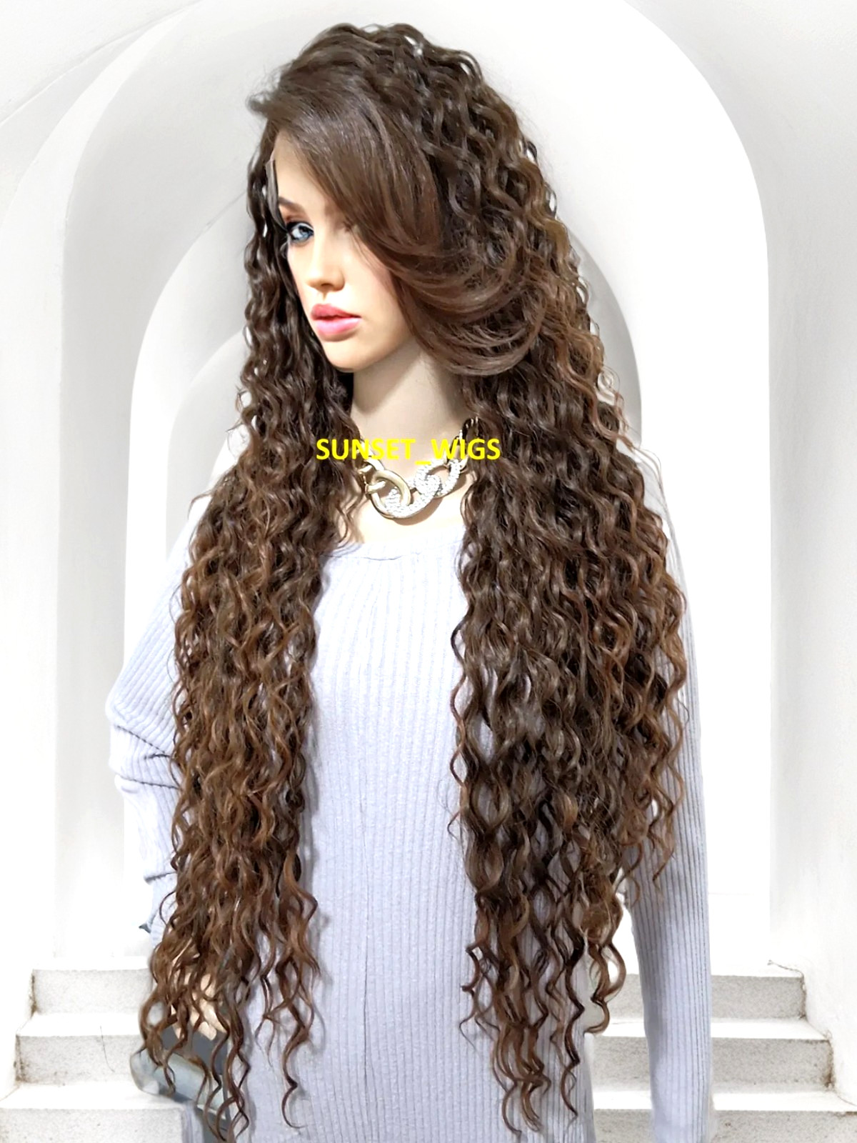 41″ LACE FRONT WIG EXTRA LONG CURLY LAYERED BROWN AUBURN MIX HEAT OK NEW