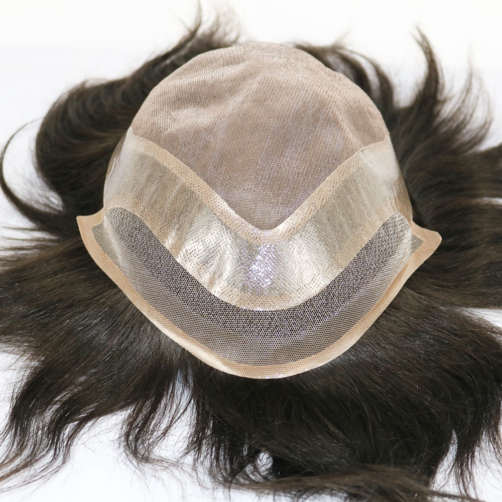 Human Hair Men Toupee Mono Base with Lace Front Hair Units Replacement System